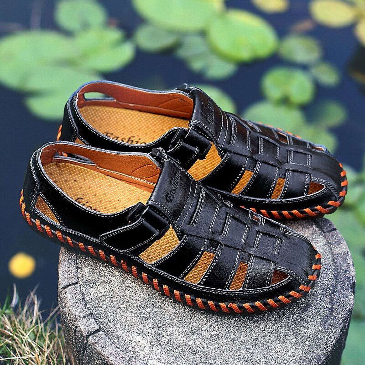 YEINSHAARS Men Cow Leather Sandals Outdoor Summer Handmade Men Shoes Men Breathable Casual Shoes Footwear Walking Sandals
