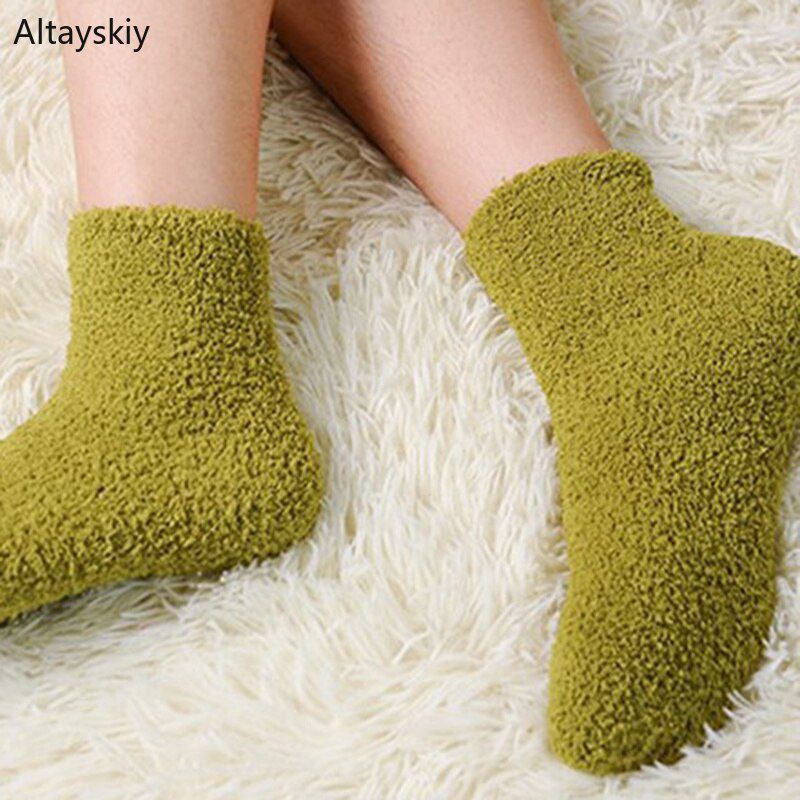 Socks Women Furry Velvet Thicker Cute Candy Color Womens Fluffy Winter Warm Home Indoor Floor Terry Sock Thicker Solid Female