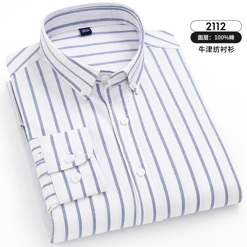 100% Cotton Oxford Men Dress Shirt Long Sleeve Striped Plaid Floral Print Mens Fashion Clothing TreTops