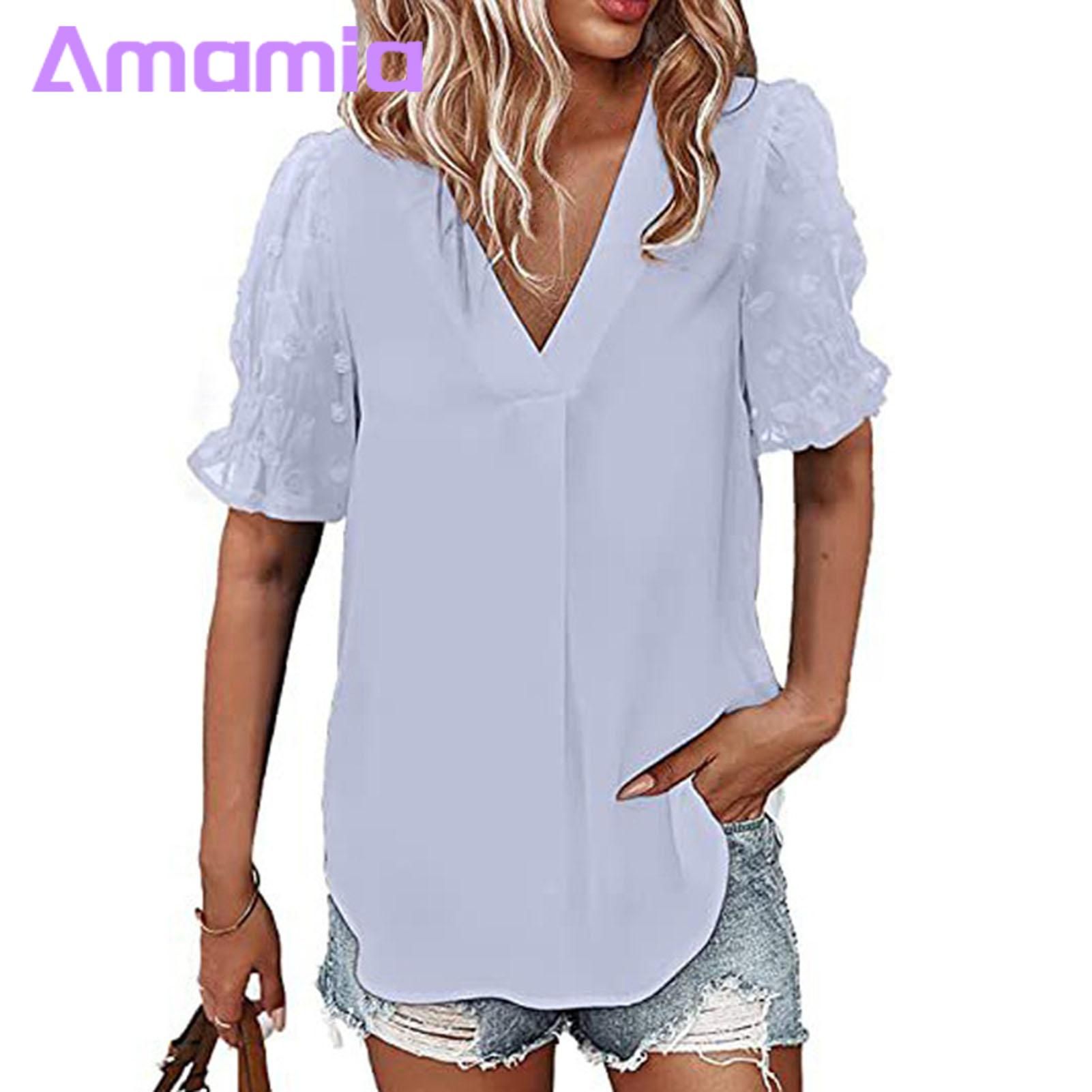 Amamia Casual Shirt Shrinkable Cuffs Casual Solid Color Summer Blouse
