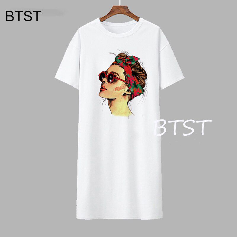 Fashion Girl Cool PrintSummer Loose Oversize T Shirt Dress Women short Sleeve Sexy Dress Plus Size White Dress