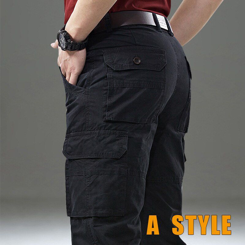 Summer Men High Quality 100% Cotton  Multi-cket Thin Overalls Pant Man Spring Autumn Casual Khaki Cargo Long Trousers