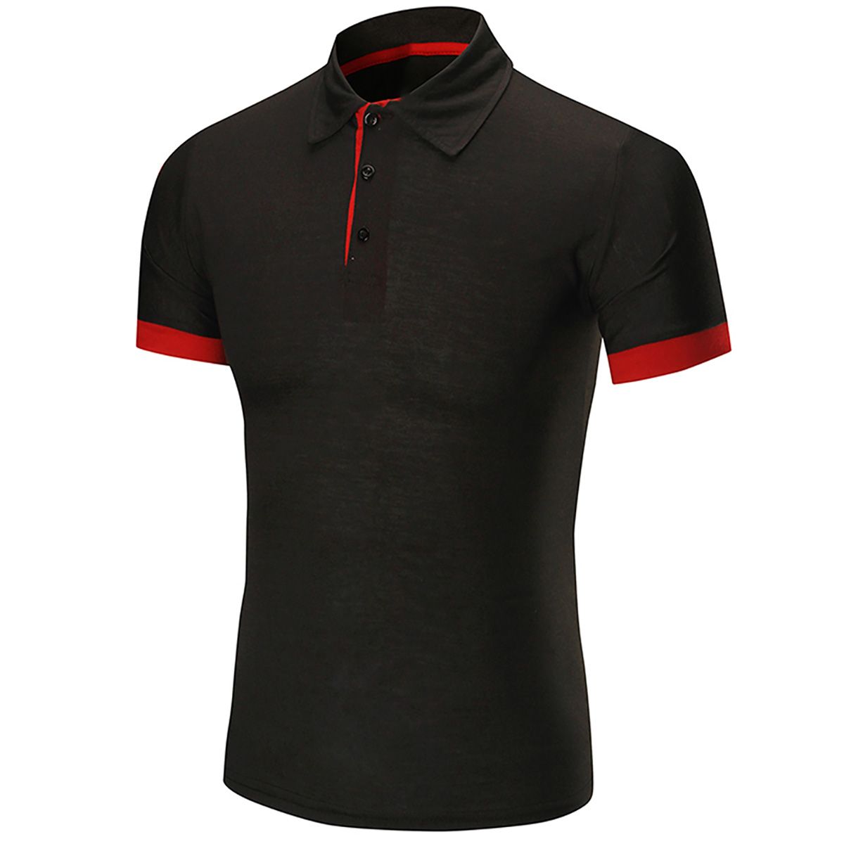 Summer Men Golf Tennis T-Shirt Color Block Turn Down Collar Short Sleeve Top