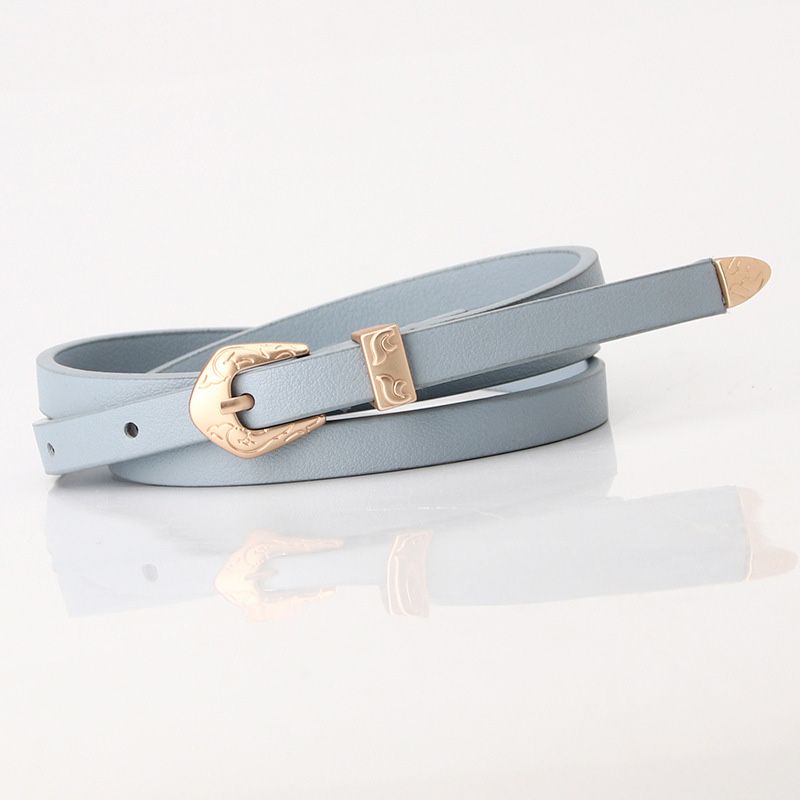 Loldeal 1.1x102cm New Women's Matte Multi-Color Pu Thin Belt Alloy Carved Three-Piece Set Simple All-Match Dress Decorative Belt