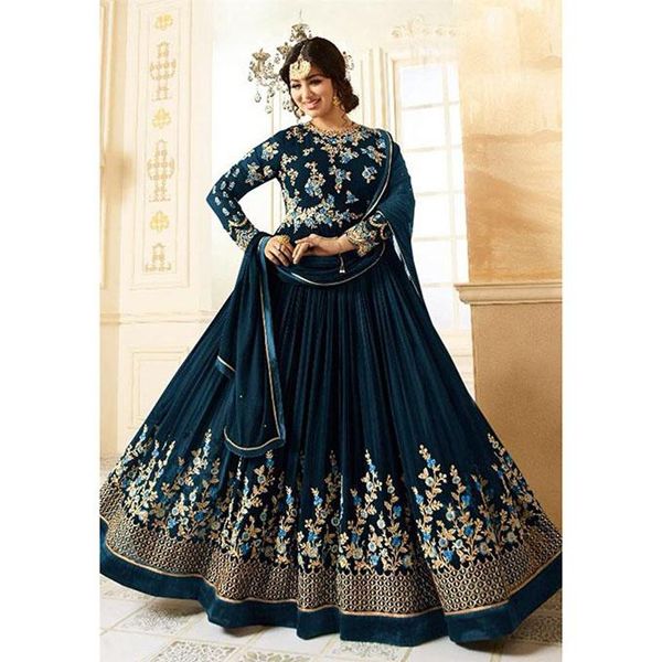Fashionable Dark Navy Blue Georgette Semi Stitched Gown for Women