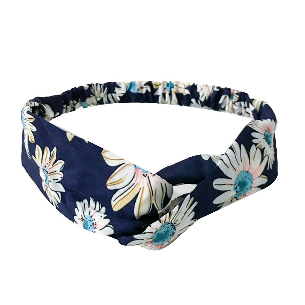Fashion Women Flower Print Cross Knotted Headband Hair Band Elastic Headwear