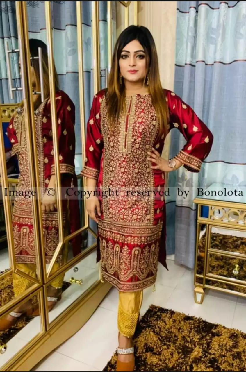 Pakistani Bin Shaheed Kurta With Hanging Trace/One piece Silk Stitch