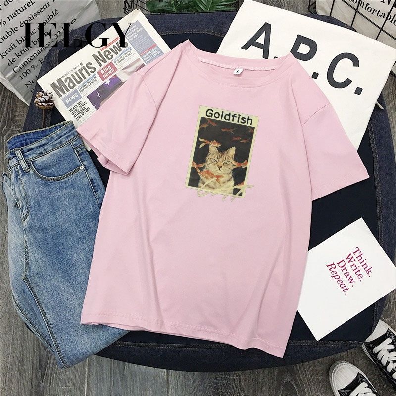 IELGY printed T-shirt round neck short sleeve loose design top