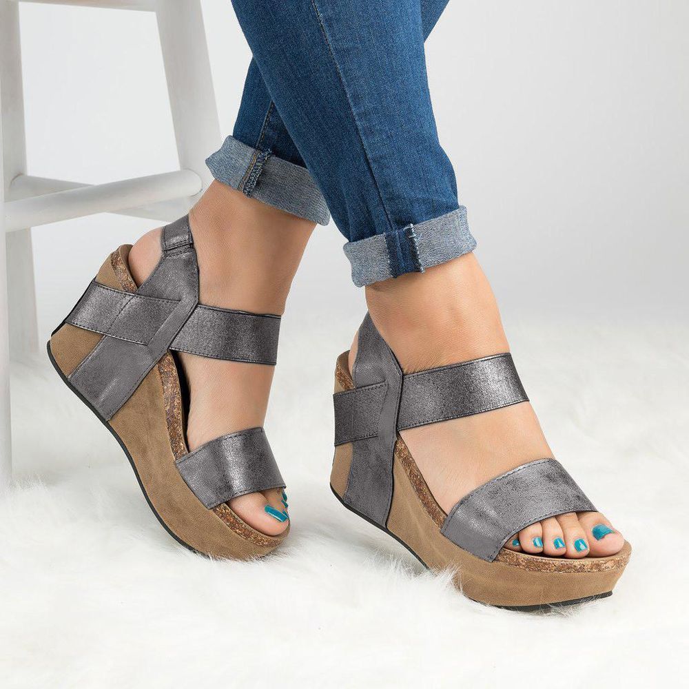 【ALLGOOD】Womens Ladies Girls Korean Sandals for Women Women Open Toe Breathable Beach Sandals Rome Elastic Band Casual Wedges Shoes Wedge Sandals female shoes women shoes