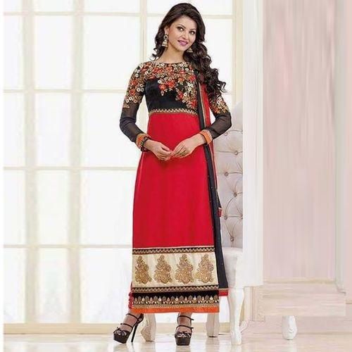 Unstitched Salmon and Black Cotton Block Printed Shalwar Kameez For Women