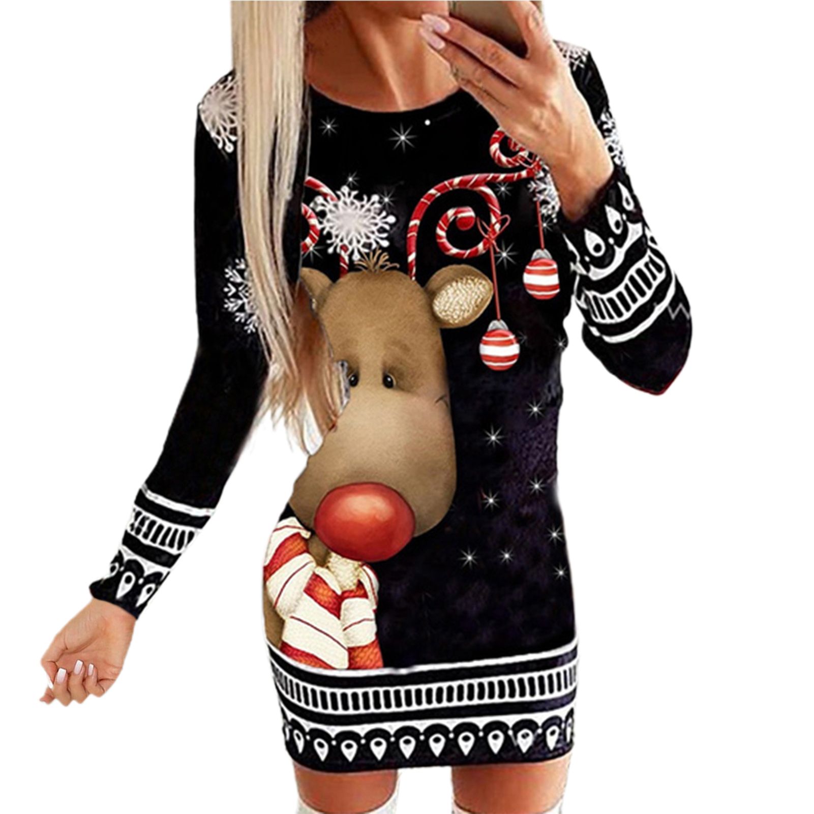 Xmas Dress Slim Fit Santa Claus Snowflake Print Festival Dress