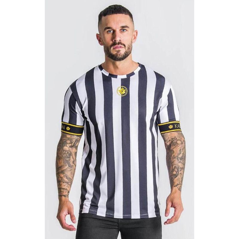 2019 Men's Sik Silk Print T-Shirt Summer New Men's Fashion Stripes Casual Short Sleeve T-Shirt Polyester Quick Dry
