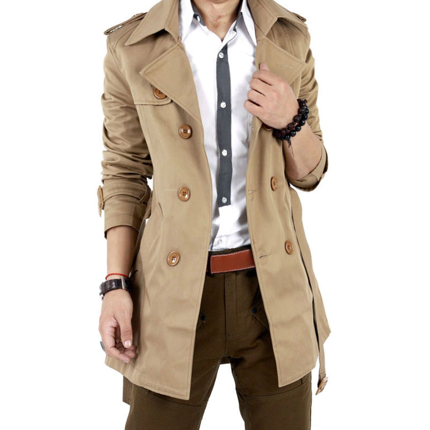 Men Trench Long Cardigan Autumn Jacket