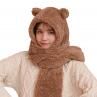 Women Winter Warm Plush Solid Color Bear Ear Design Scarf Hat Cap Earflap Set