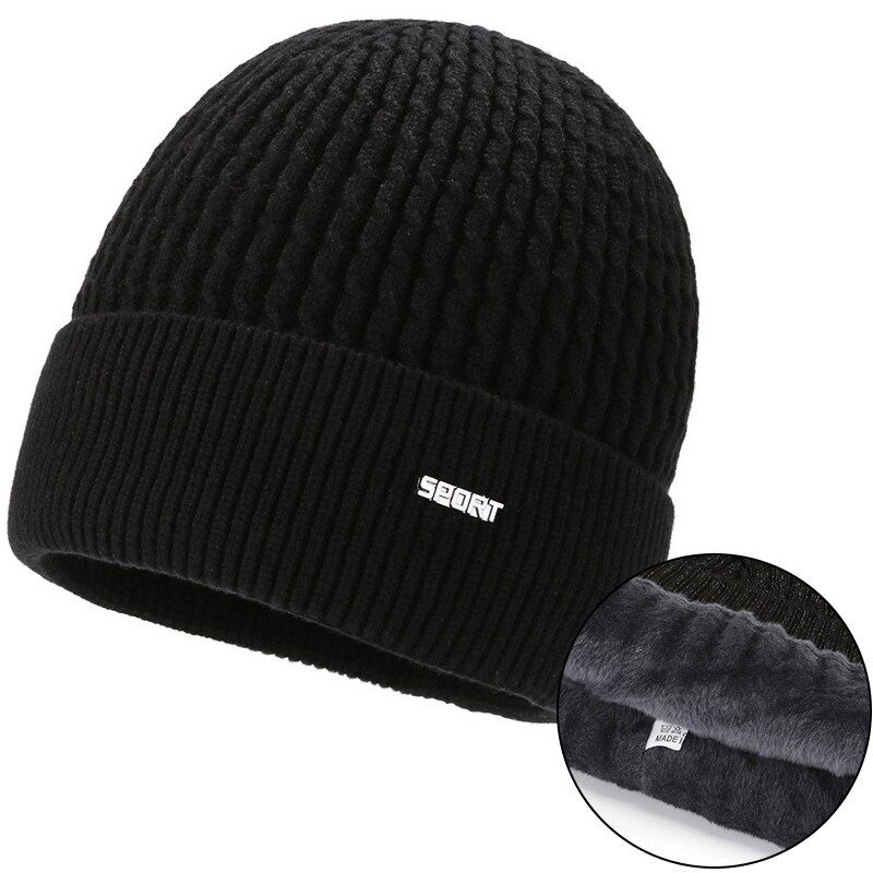 Winter Hat for Old Men Solid Knit Men's Winter Beanies Hat Warm Outdoor Cold-proof Accessories Thick Fleece Inside Cap