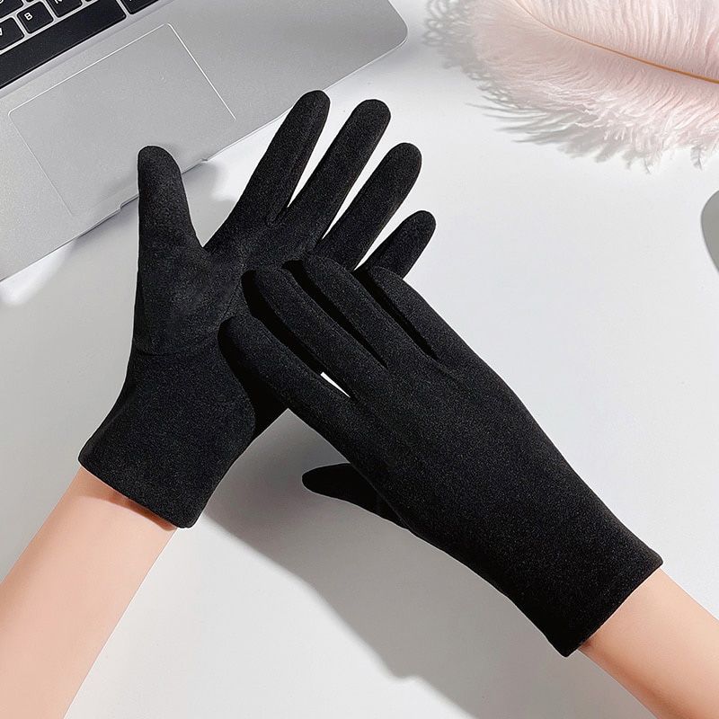 Touchscreen Gloves Women Warm Chic Elegant Heating Windproof Outdoor Cycling Mitten Cozy All Fingers Soft Ins Korean Vintage Bow