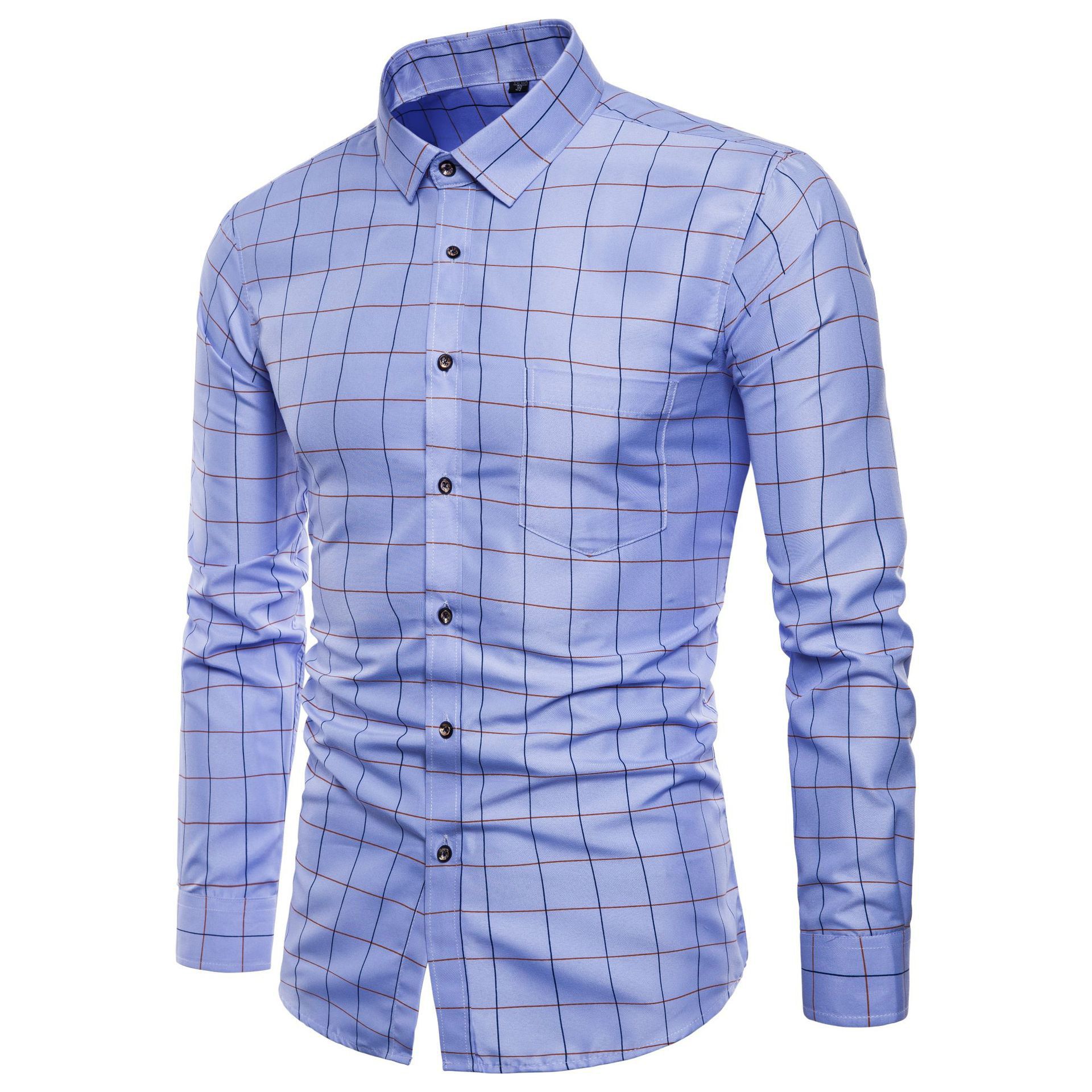 Mens Long Sleeve Oxford Formal High-grade pure cotton Plaid  Long sleeve shirts men's slim Fit Casual business shirt Top M-5XL