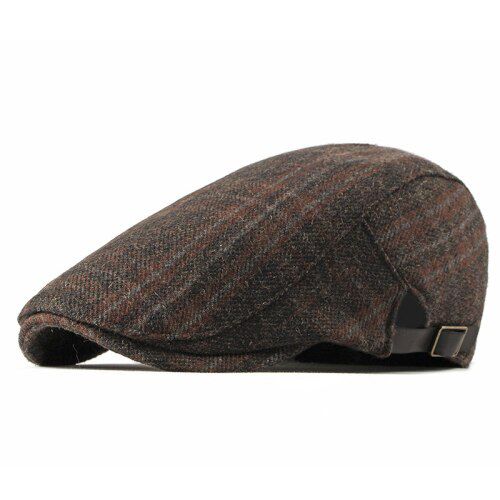 HT1987 Autumn Winter Wool Beret Men Women Retro Vintage Plaid Newsboy Flat Cap Adjustable Duckbill Beret Men Cap Hat