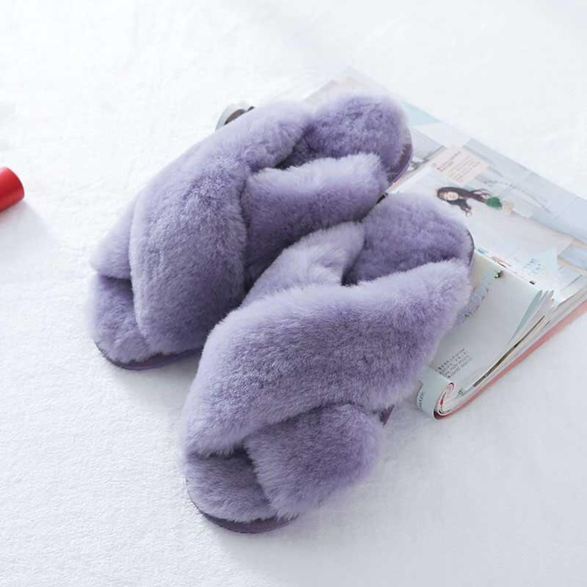 Natural Sheepskin Slippers Female Winter Slippers Women Warm Indoor Slippers Soft Wool Lady Home Shoes