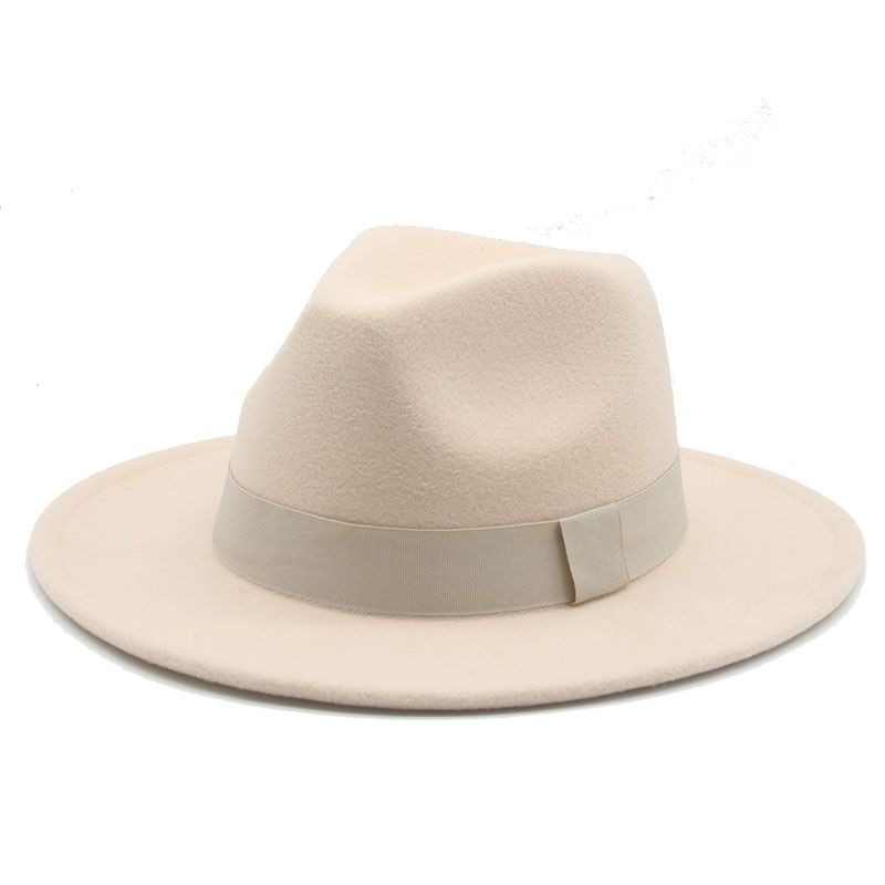Fedora Hat Women Winter Hats for Women Ribbon Band Men's Hat Wide Brim Classic Beige Wedding Church Hop New Gorras Hombre