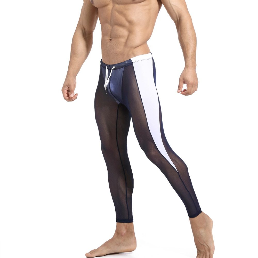Men y Mesh Tights Running Sports Leggings Long Pants Fitness Men Cycling Nylon  Compression Skinny Leggings