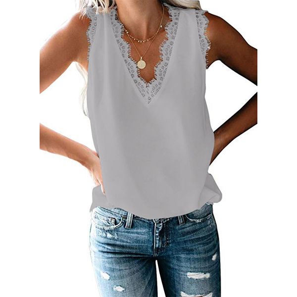 Casual Lace Tank Tops Summer Women V-Neck Sleeveless Women Clothes Bottoming Vest Shirt Tops