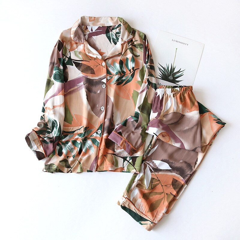 100% Cotton Women's Sleepwear Soft Pajama Sets on Down Long Sleeve Pj Floral Pajama Set Autumn Female Pyjamas