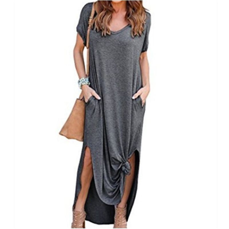 Plus Size 5XL Women Dress Summer Solid Casual Short Sleeve Maxi Dress For Women Long Dress Lady Dresses