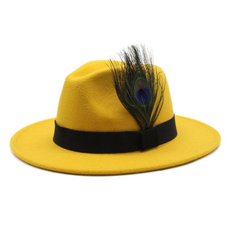 Women's cap Men's fedoras spring felt hats for women winter fashion 2021new headdress for Jazz hat men Imitation Woolen feather