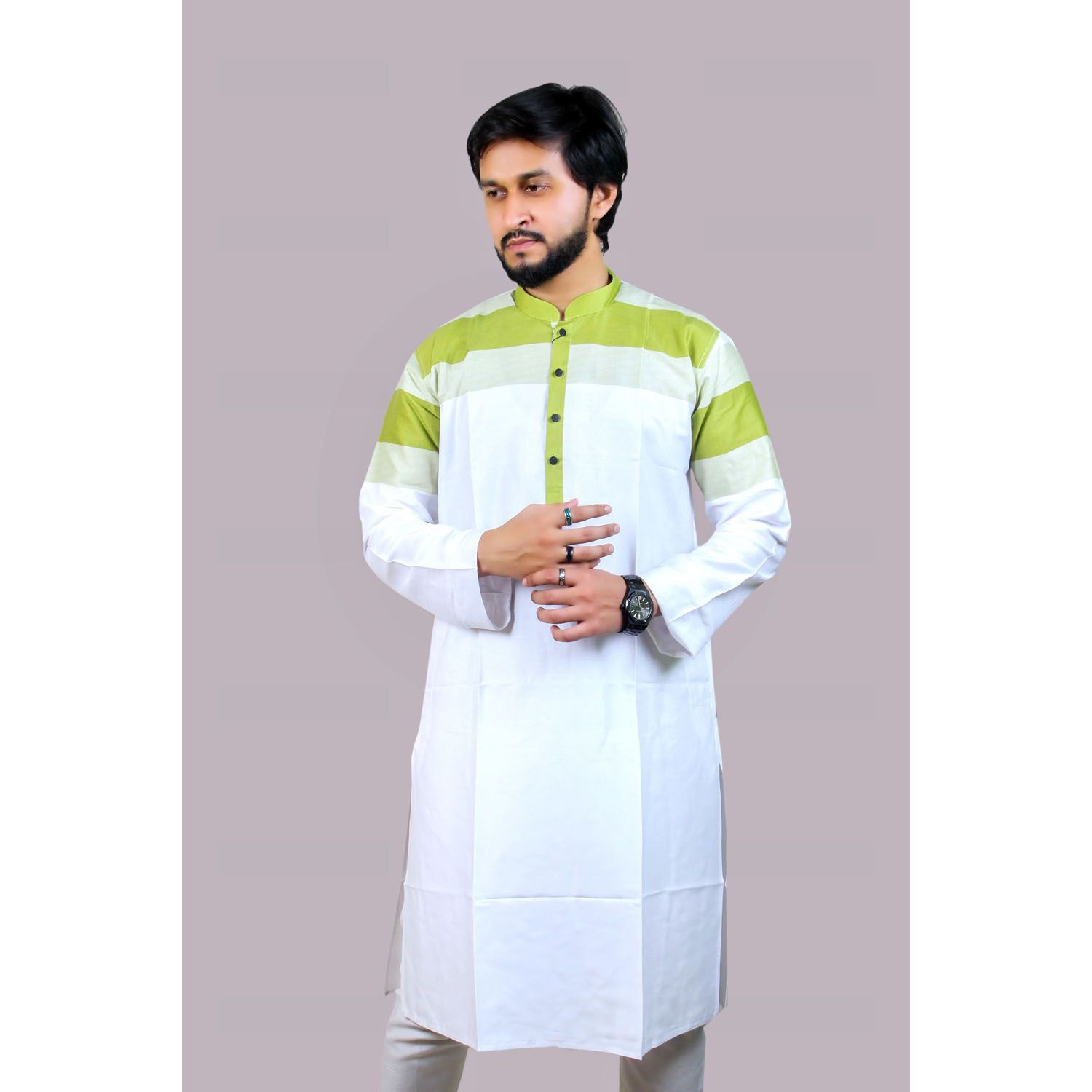 Men's Exclusive Stylish Cotton Stripe Printed Long Panjabi