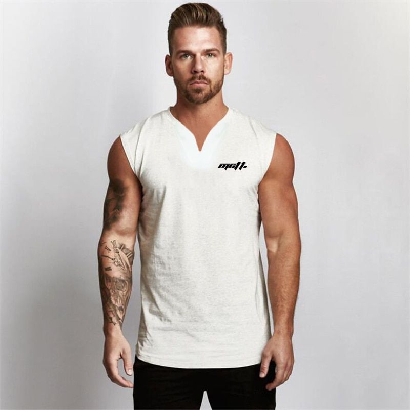 Mens Running Clothing Srts Casual Workout TaTop Muscle Gym Vest Bodybuilding Fitness Singlets Sleeveless V-Neck Shirt