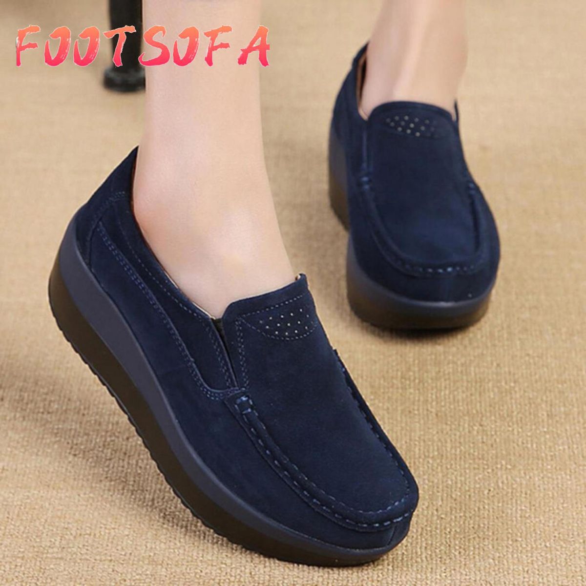 Fashion Women Large Size Rocker Sole Suede Slip On Casual Wedges Shoes