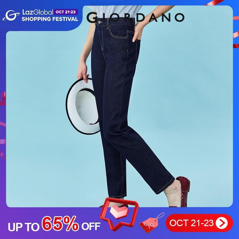 Women High-Rise Straight Denim Jeans Solid Simple Slant Pockets At Front Durable Jeans  05410094
