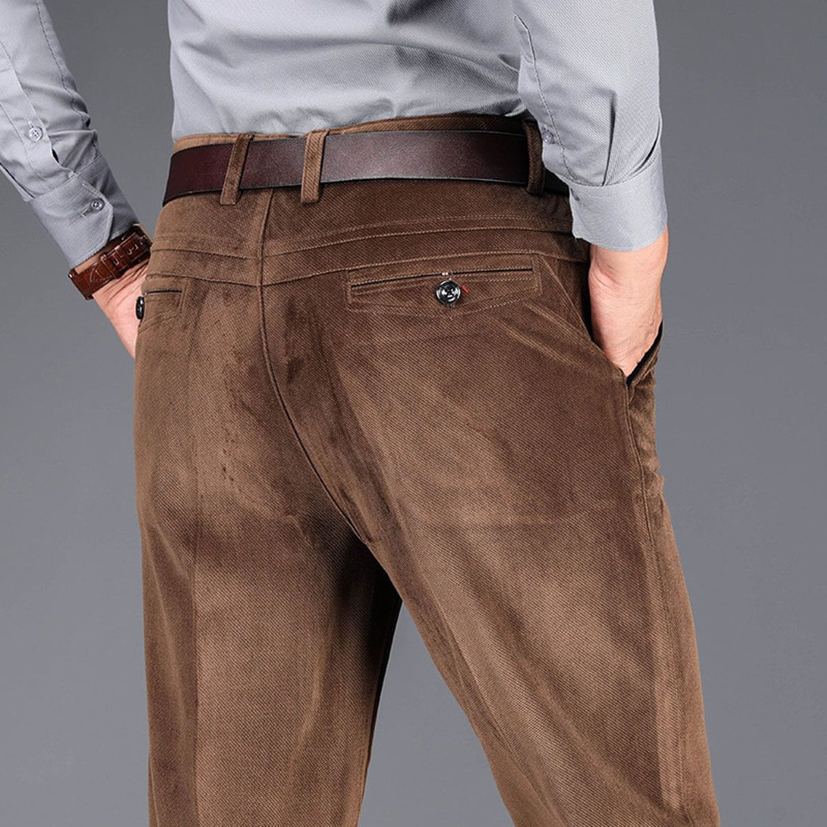 Mens Velvet Corduroy Straight Dress Pants 2021Classic Brown Stretch Comfortable Suit Pants Men Classic Fit Plain Front Pant Male