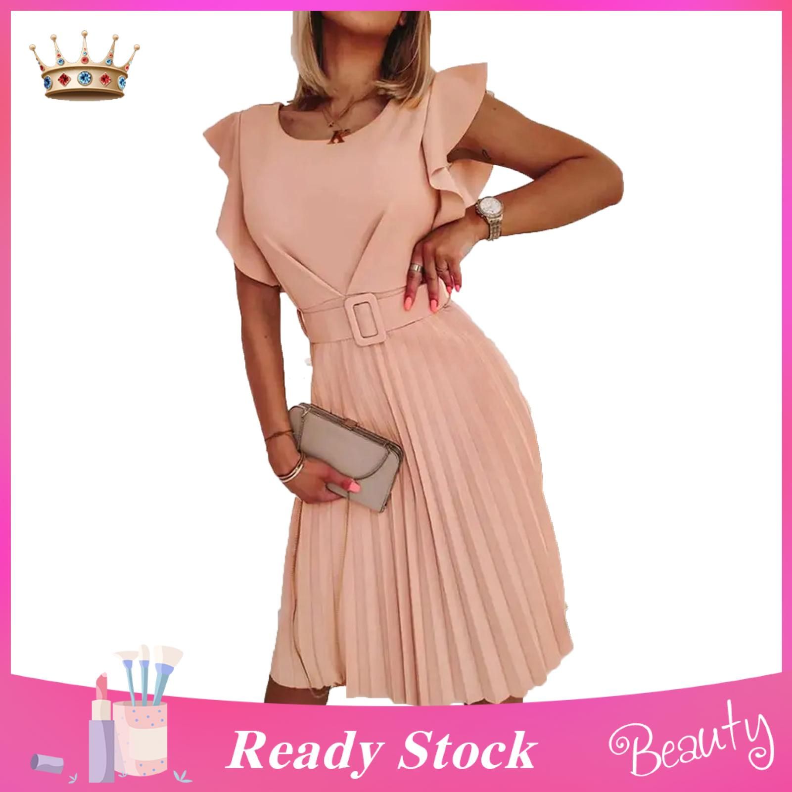 Summer Dress Solid Color Loose Hem Good-looking Women Dress
