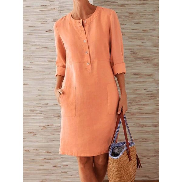 2020 Fashion Autumn Women's MIDI Dress Women's Solid Color Loose Cotton New O-neck Long Sleeve Casual Dress Vestidos