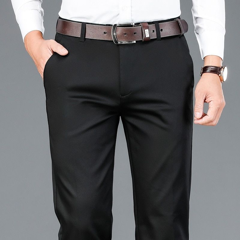 Men's Bamboo Fiber Stretch Dress Pants Slim Fit Formal Office Straight Suit Pants Men Anti-wrinkle Flat-Front Chino Pants Male