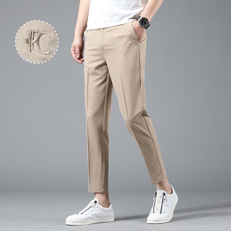 Ankle-Length Pants Men Straight Fit Mens Business Joggers Suits Pant Khaki Stretch Casual Trousers Male