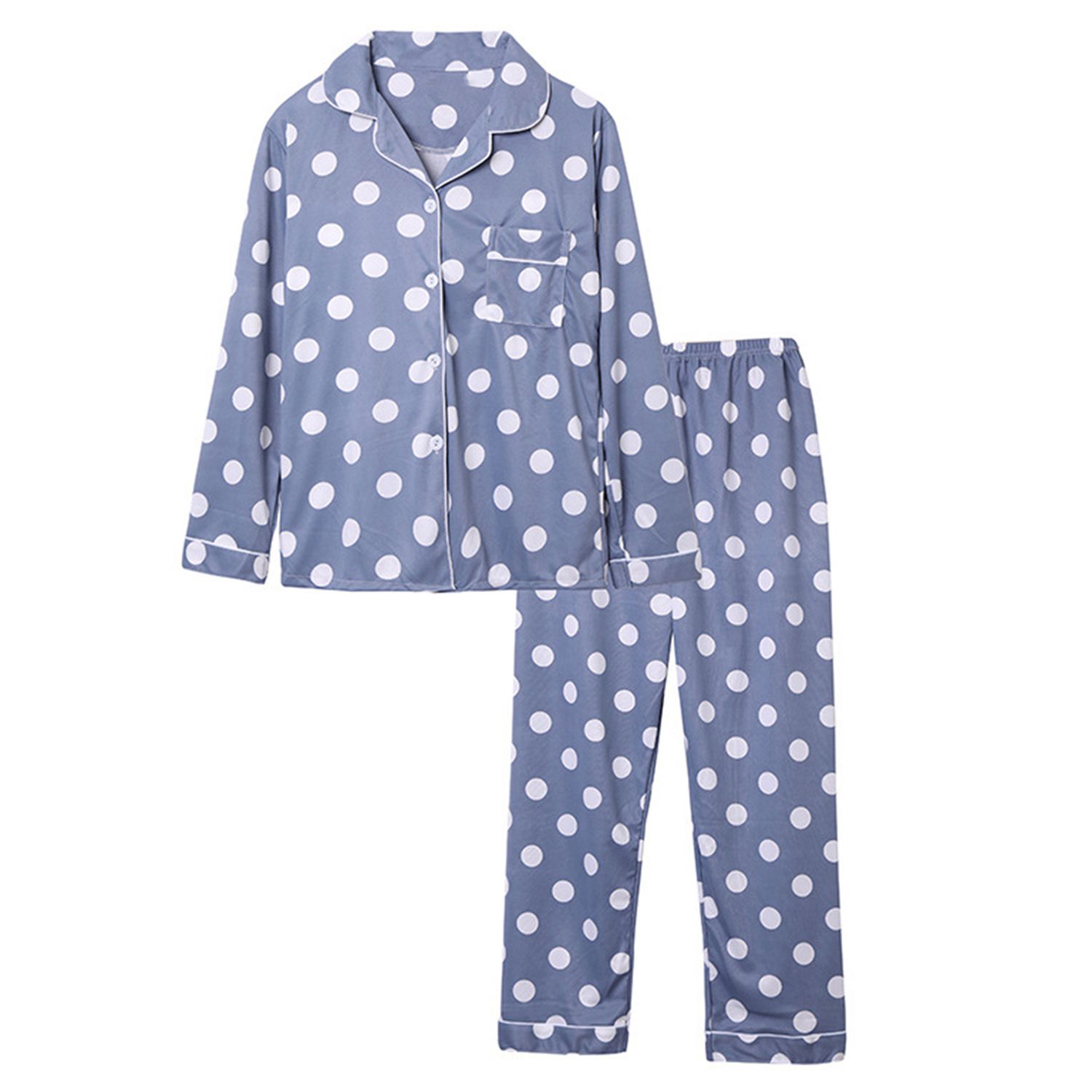 Blouse Pants Set Turn-down Collar Single-ed Top Long Pants