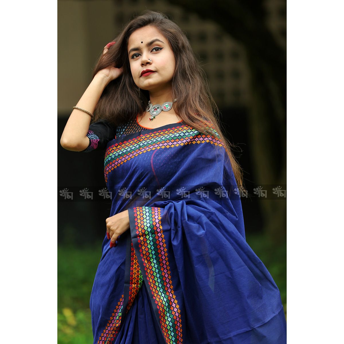 Blue & Multicolor Cottonsilk Saree For Women