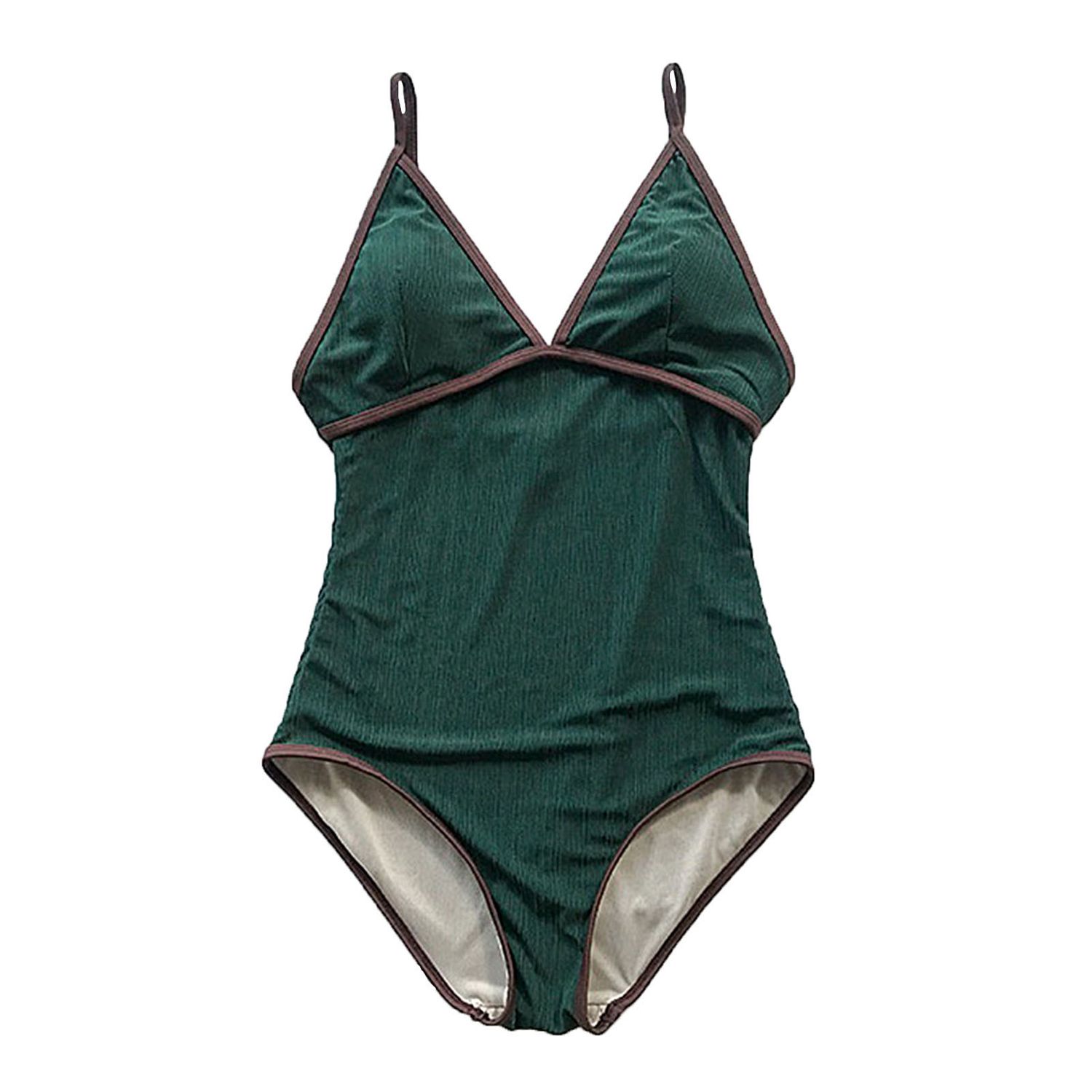 Summer Women Deep V Neck Solid Color Skinny Monokini One Piece Swimsuit Swimwear