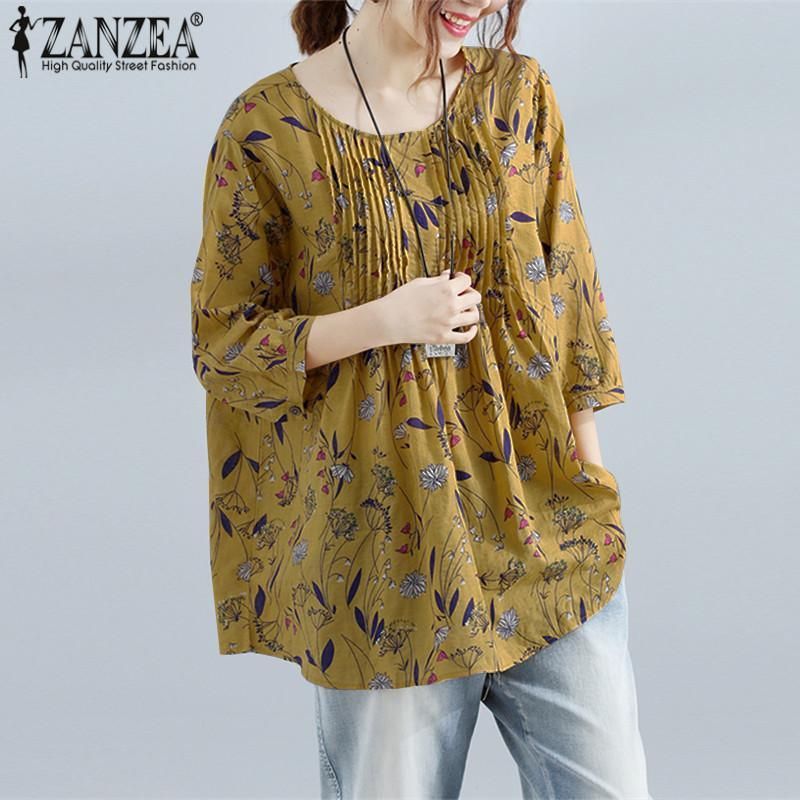Original ZANZEA Women Casual Boho Floral Top T Shirt Tee Pullover Flare Tunic Blouse