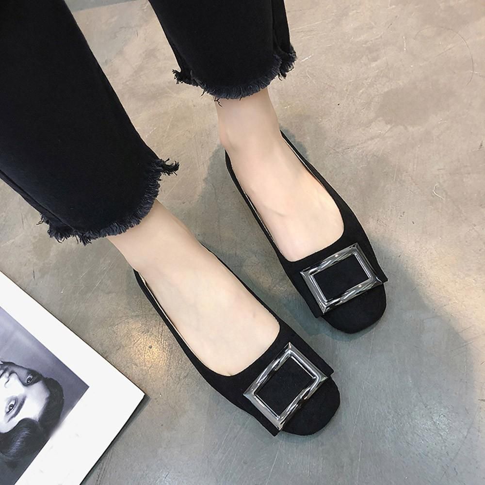 Women Fashion Solid ColorShallow Flock Square Toe Single Casual Shoes
