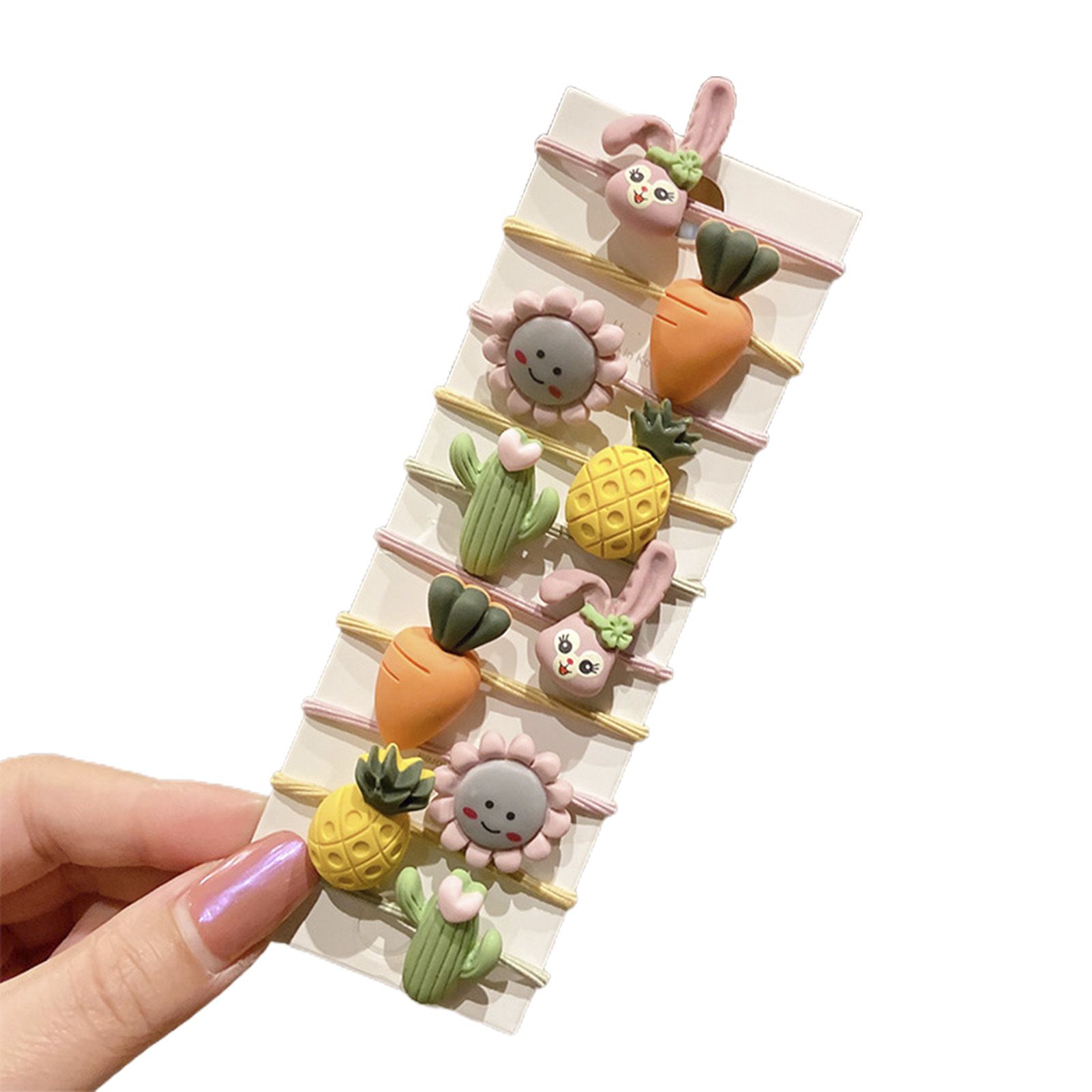 10Pcs/Sheet Cute Cartoon Fruit Animal Pattern Tight Hair Tie Hair Band Hair Accessories