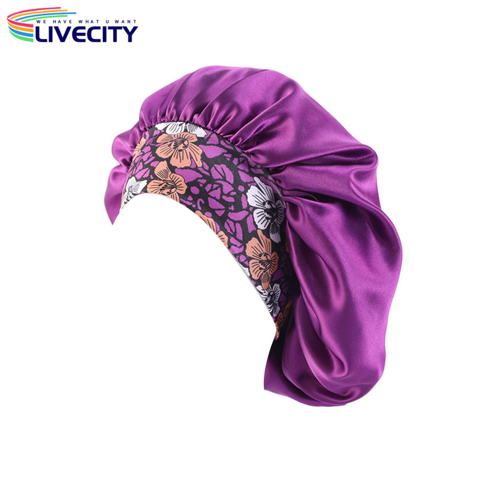 Shower Cap Foldable Floral Print Headband Women Sleep Hat