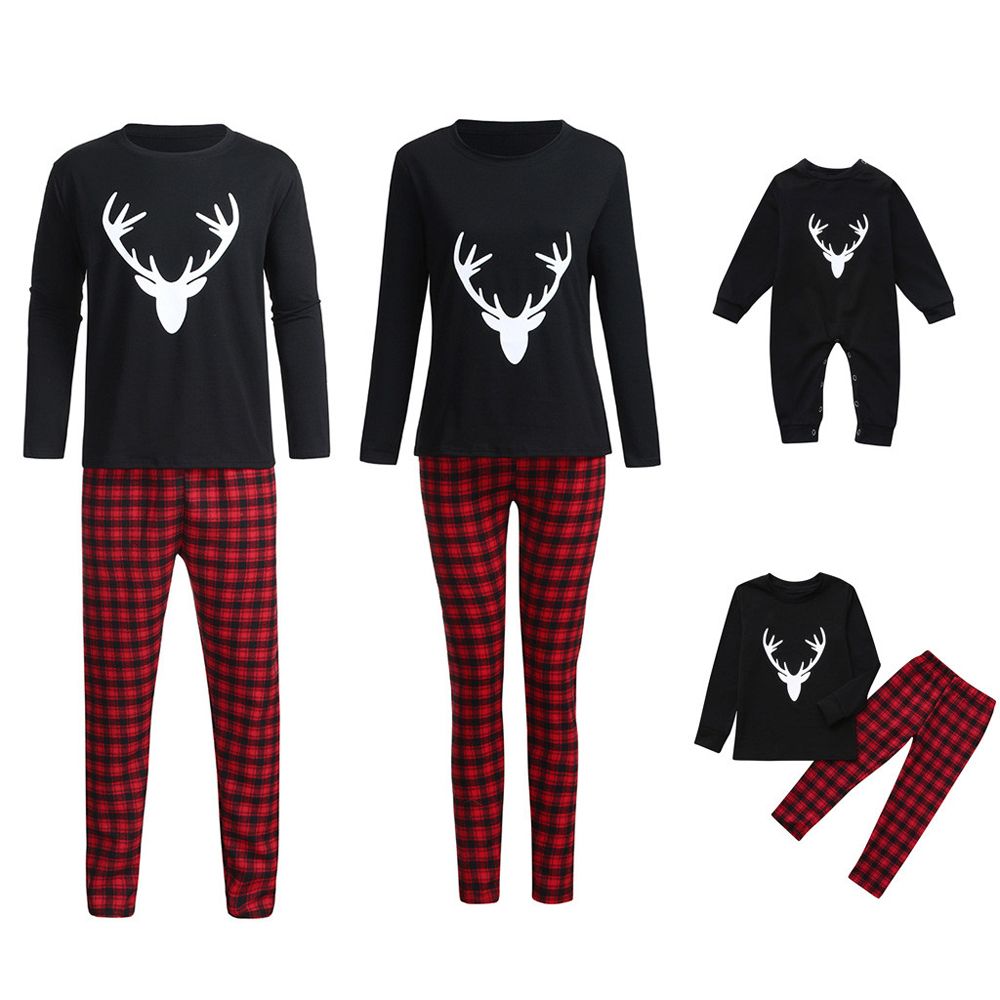 【ALLGOOD】Women Mommy Plaid Blouse Pants Family Pajamas Sleepwear Matching Christmas Set