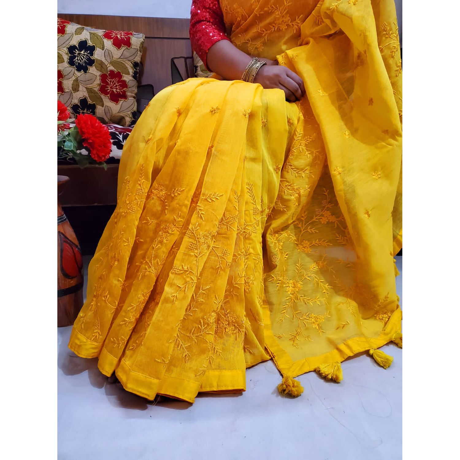 Half Silk embroidery Boutiques saree for Women