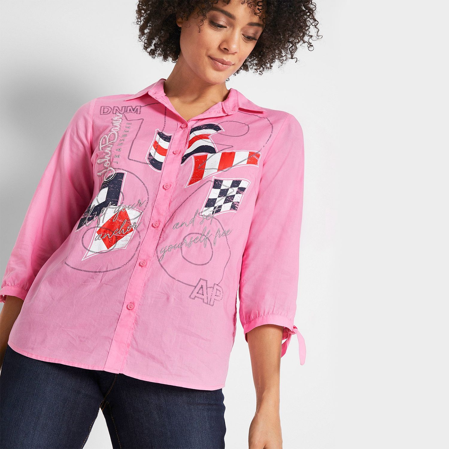 Cotton Long Sleeve Ladies Casual Shirt (PINK/WHITE/CT-14)
