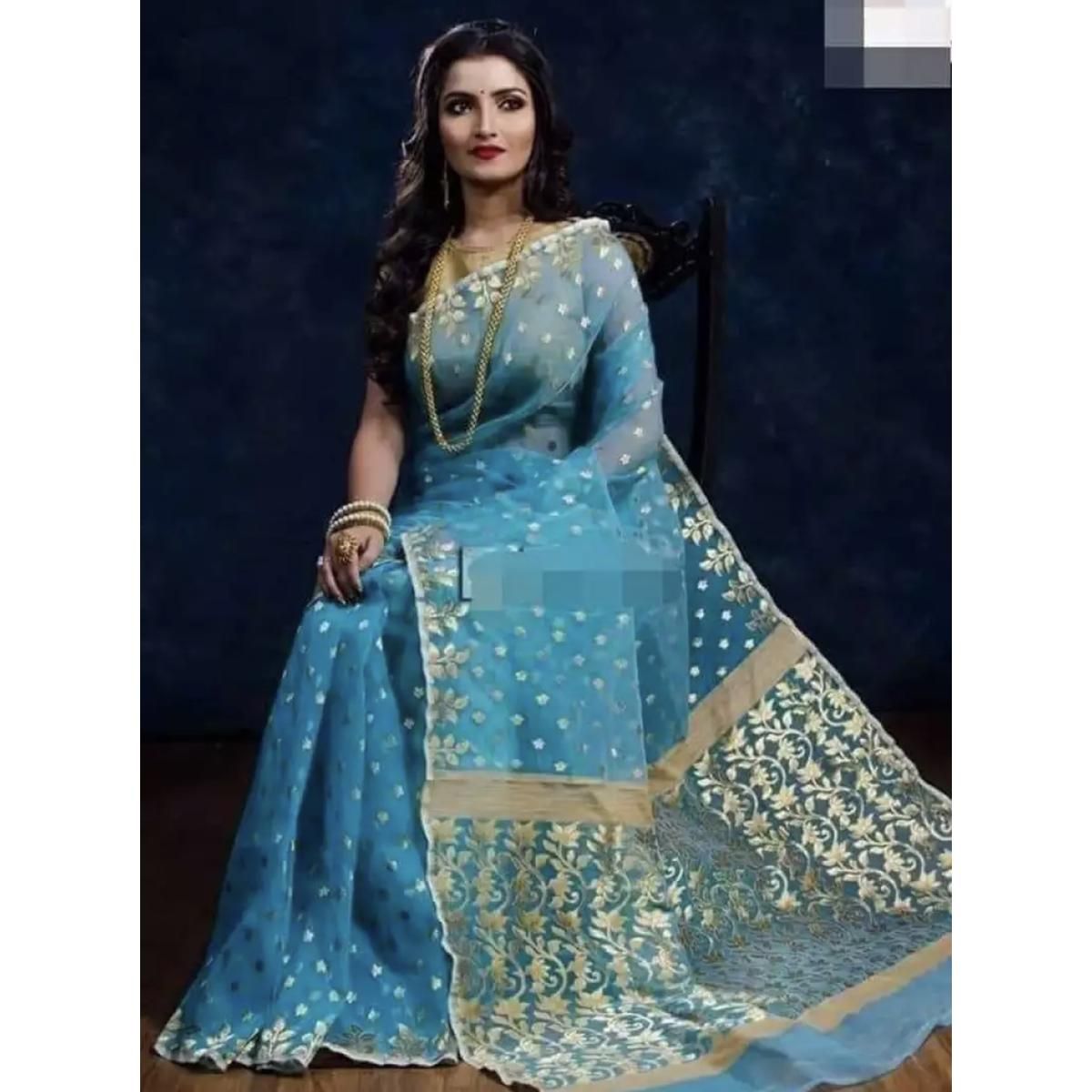 Muslin Bell Pata Jamdani luxurious Saree Skyblue colour wedding Special Saari for woman Sari collection Saree for woman Tangail saree Shari for woman Saari for girl Saari for woman,Tangail Tat Shilpo (TAN)