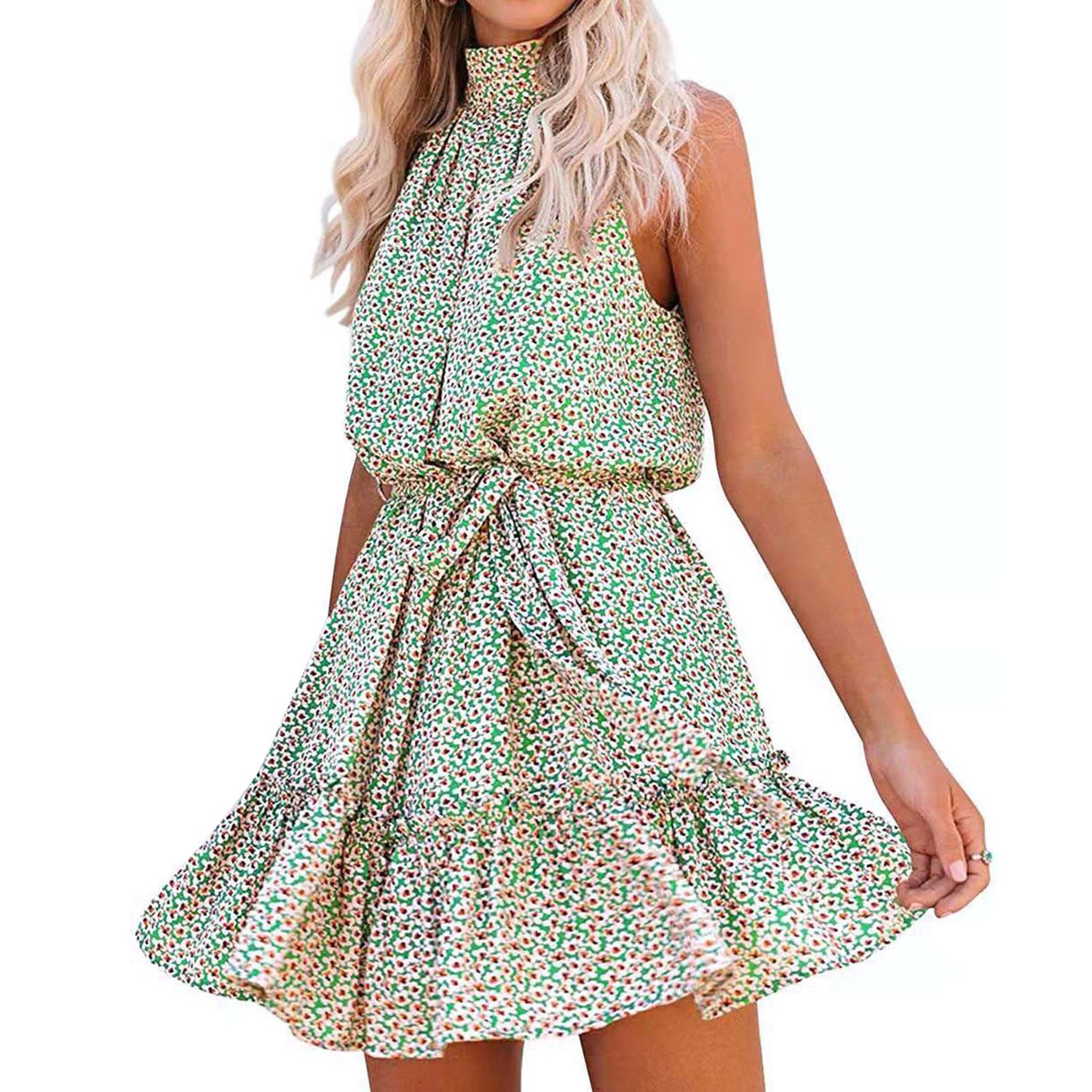Party Dress Crew Neck Boho Floral Print Women Casual Dress